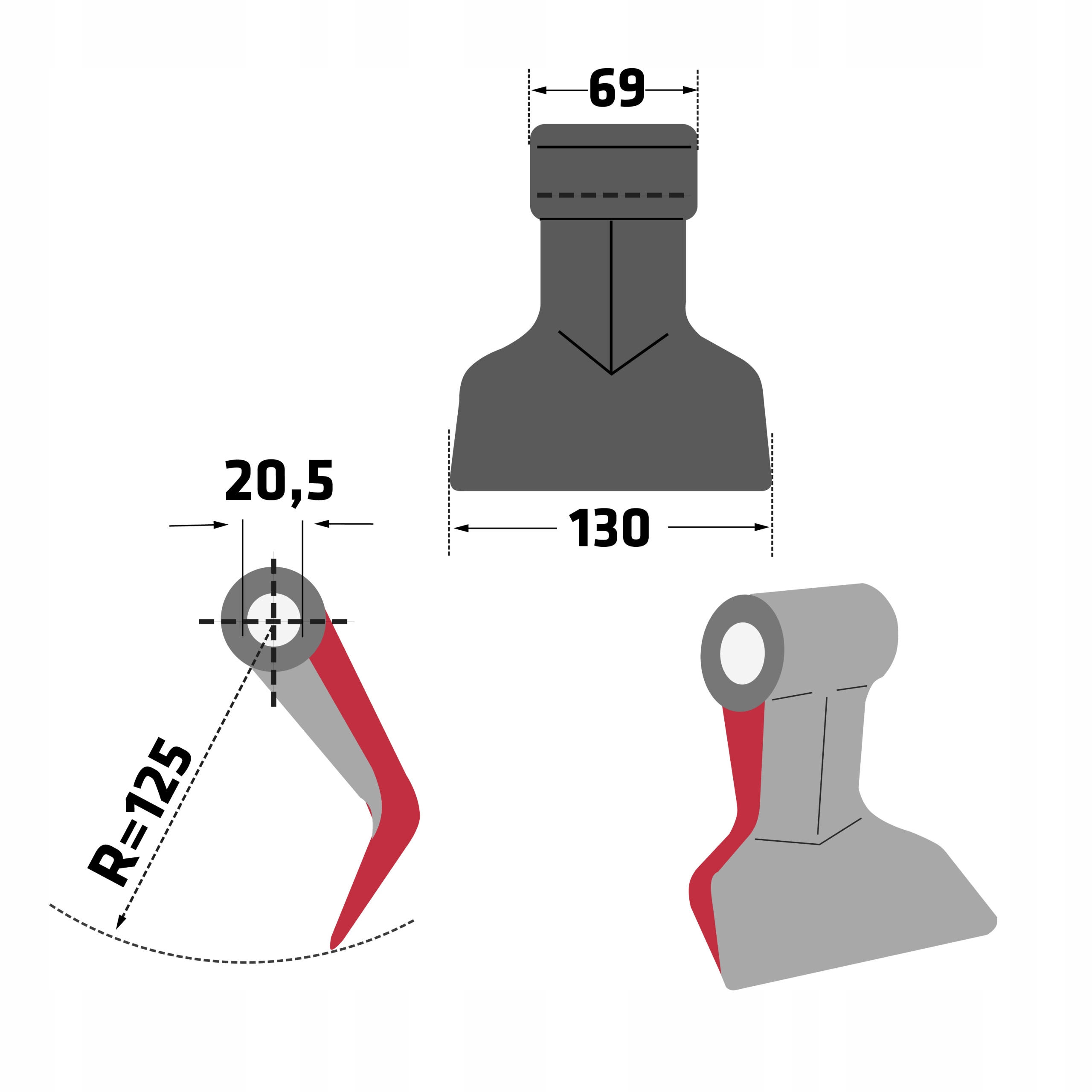 Bijak młotkowy RM-63 mulczer Sauerburger 10024 Długość 125 mm