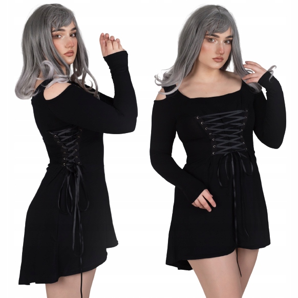 Šaty na Halloween gotická šněrovací j2k korzet asymetrická nu goth