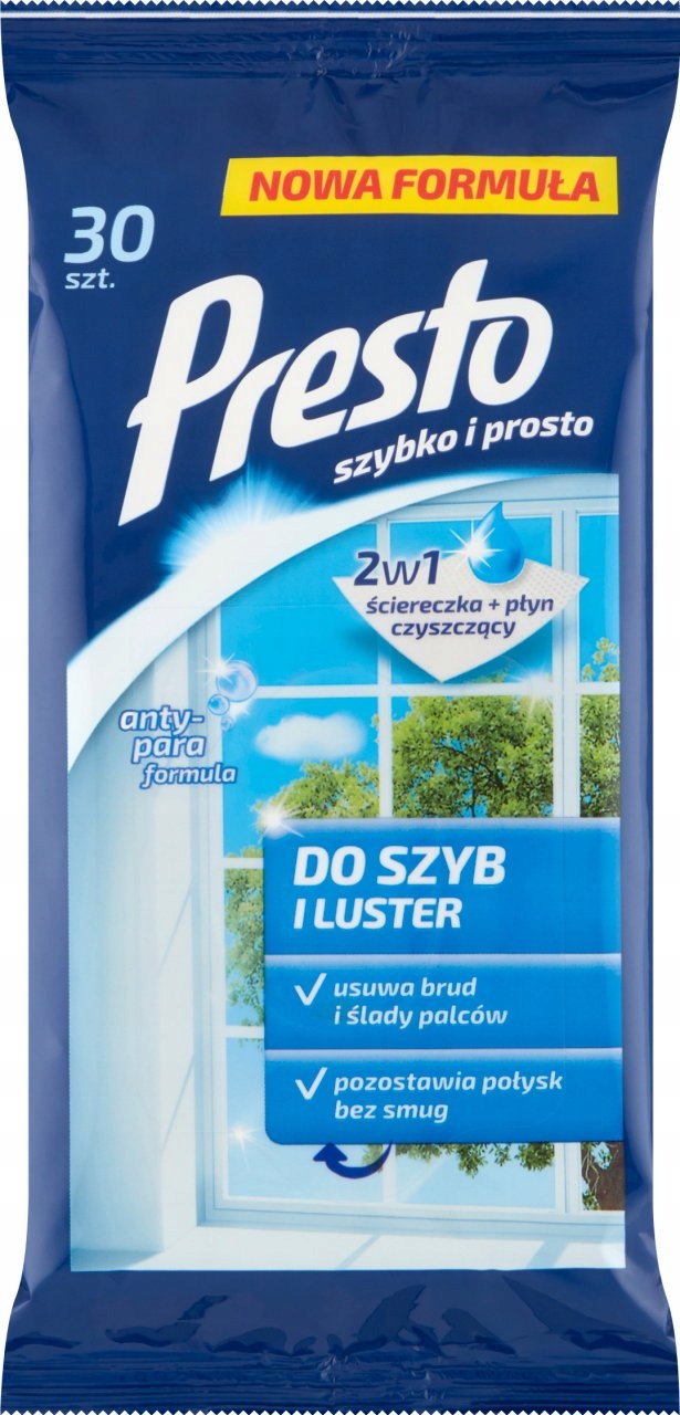 

Presto chusteczki nawilżane do szyb i luster 30szt