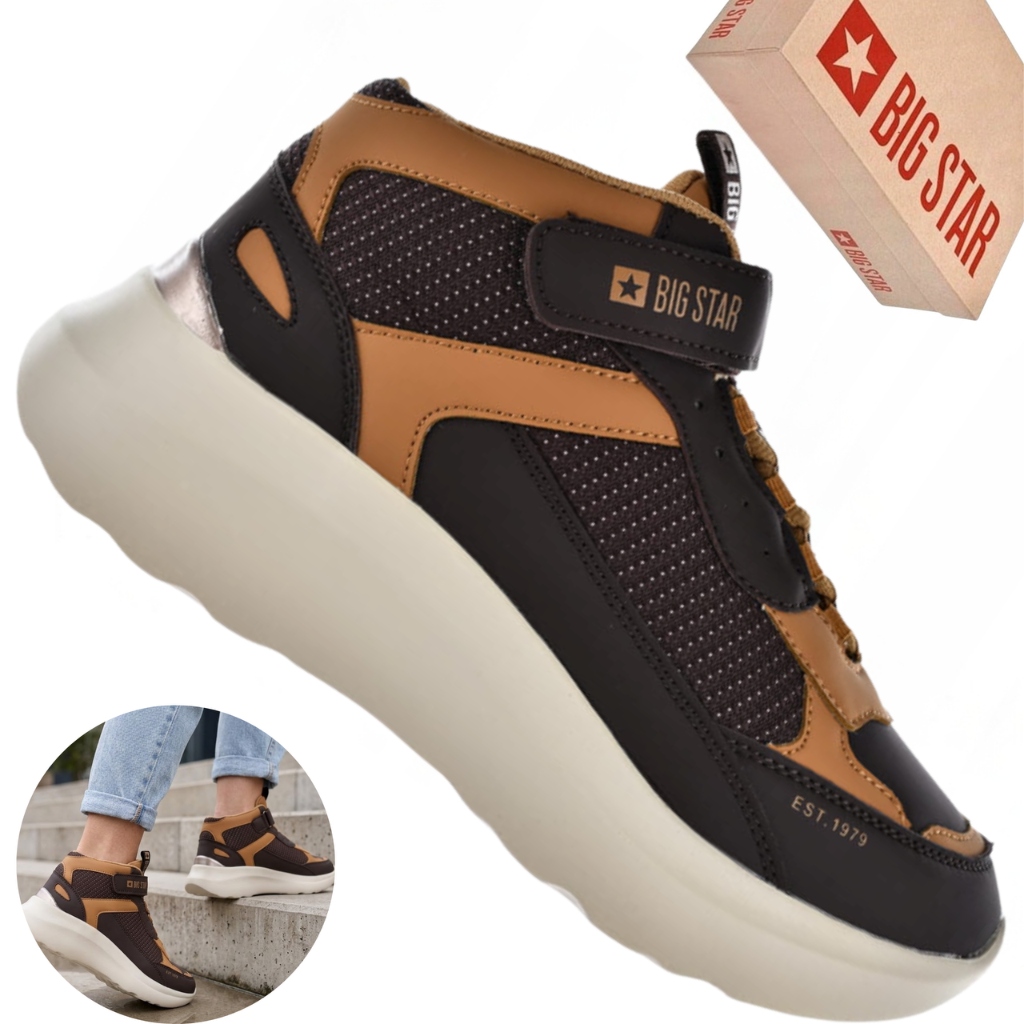Dámské boty Big Star KK274404 černo-hnědé vysoké sportovní tenisky
