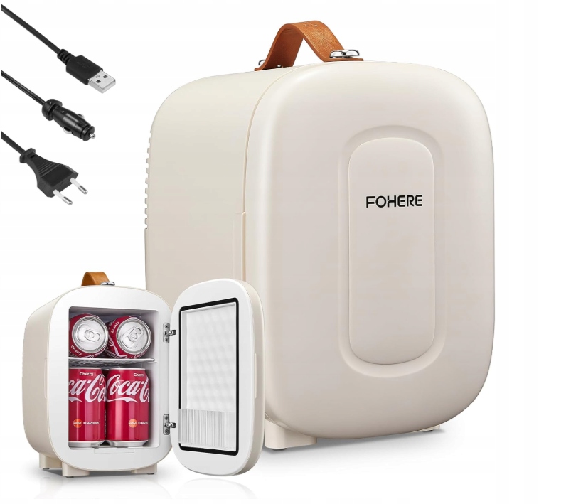 Mini Lodówka FOHERE 5L 6 Puszek USB 230V/12V Cicha biała