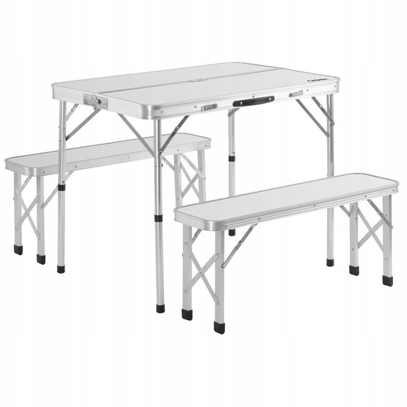Zestaw Aluminiowy Stolik Turystyczny 2 Ławki Biały