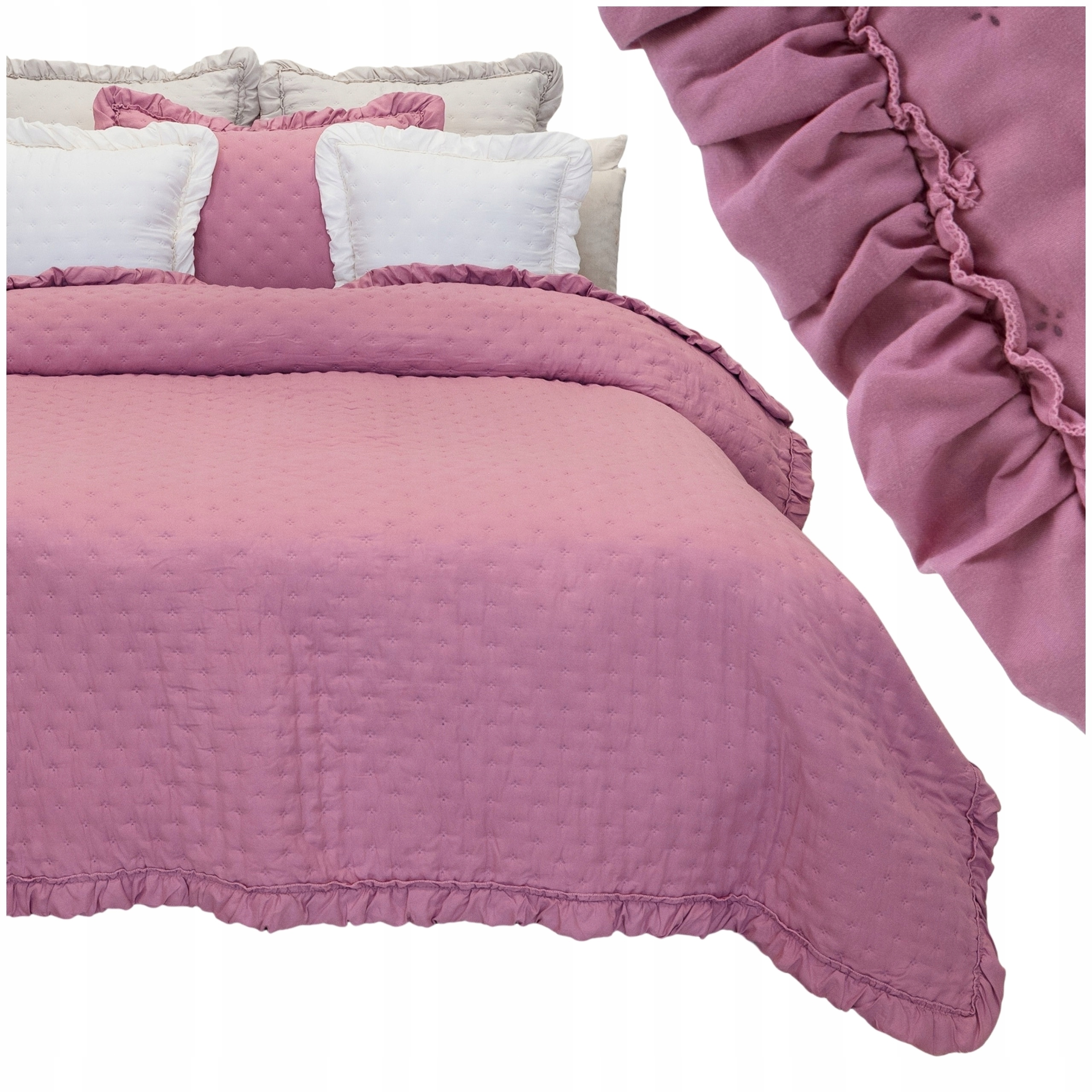 Přehoz na postel gauč prošívaný s Volánkem 220x240 růžový Celia