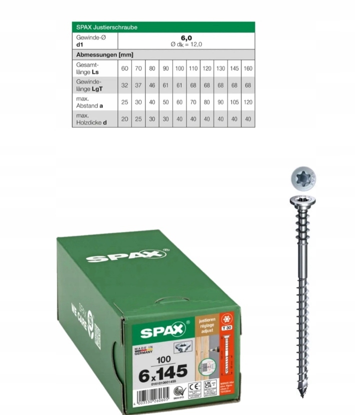 Regulační šrouby Wirox Tx Spax 6 x 145 100 ks