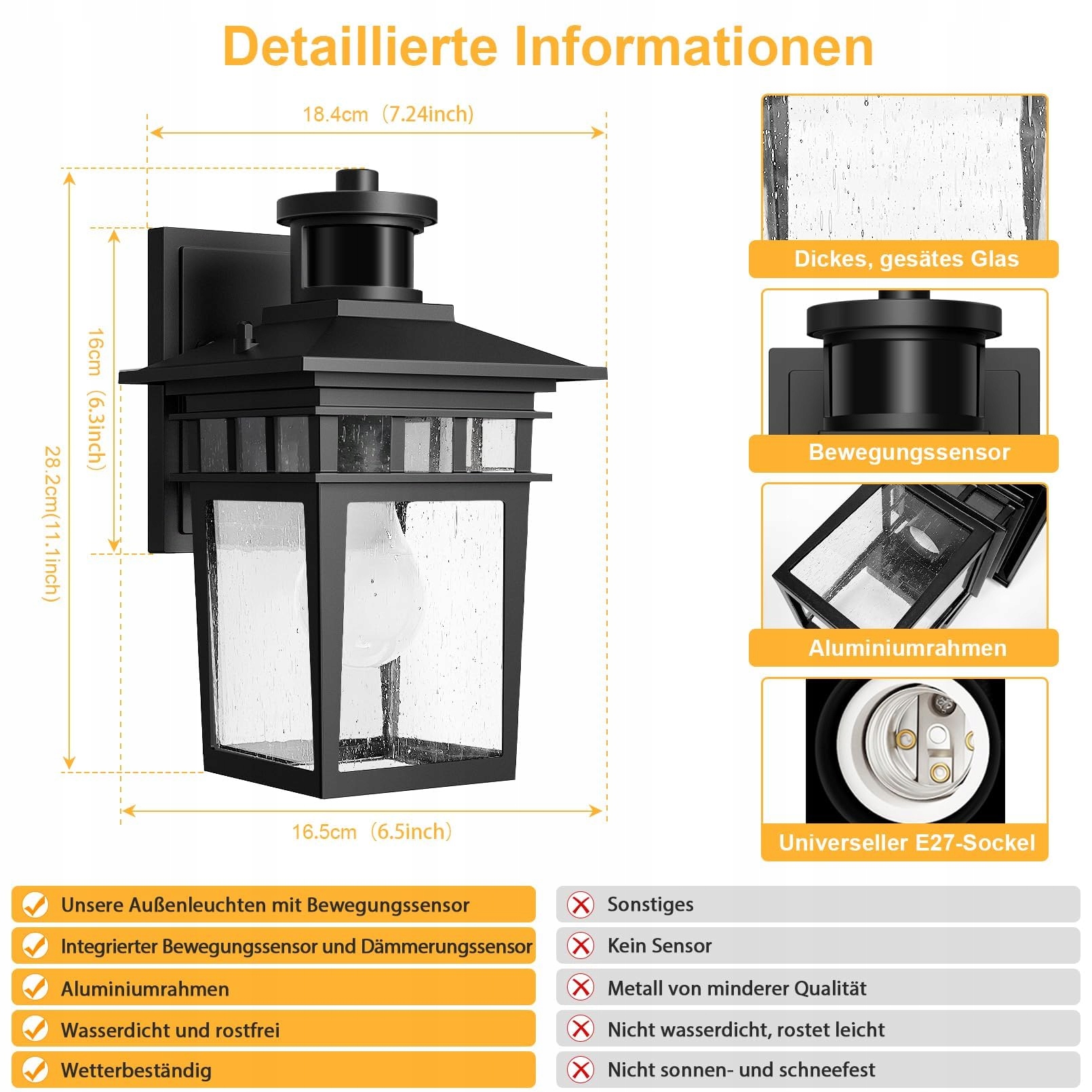 APOTO Zewnętrzna Lampa z Czujnikiem Ruchu E27 Wodoodporna LED — miniatura 5