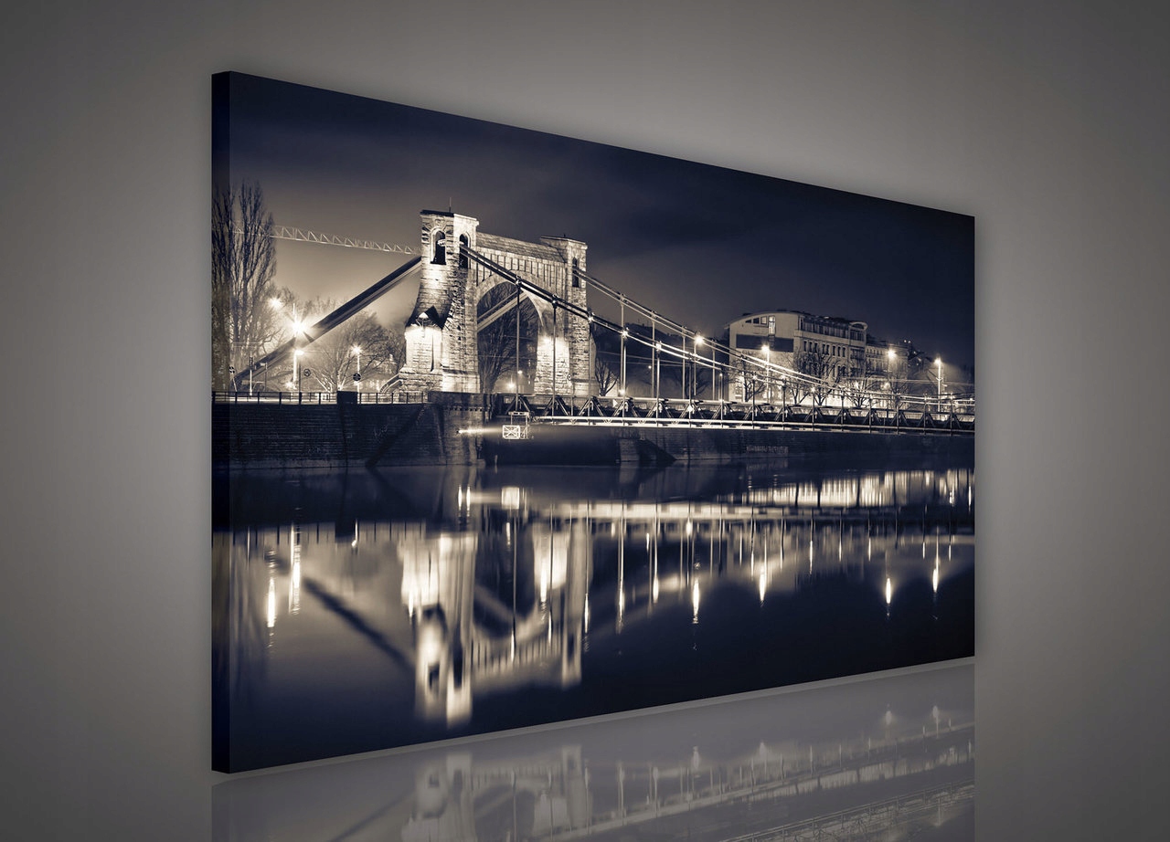 Obraz 100x75 Noční město most řeka odraz architektura krajina města