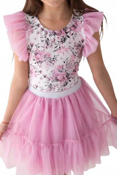 

Bluzka krótki rękaw Lily Grey kwiaty falbanki 128