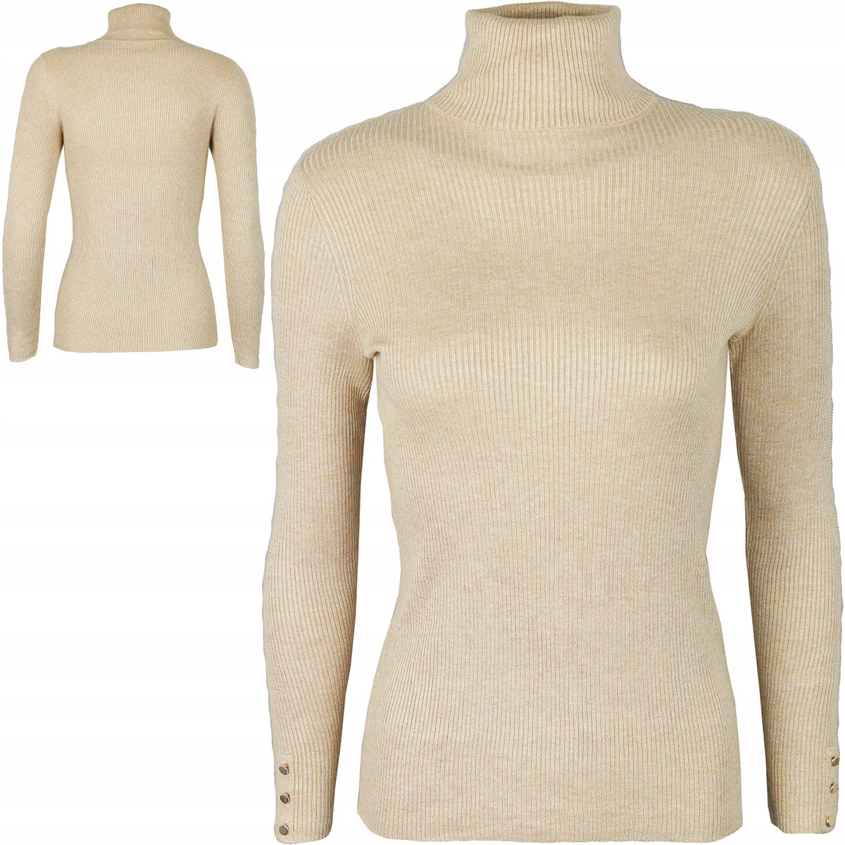 

F&f Kobiecy Beżowy Sweter Golf Guziki 46