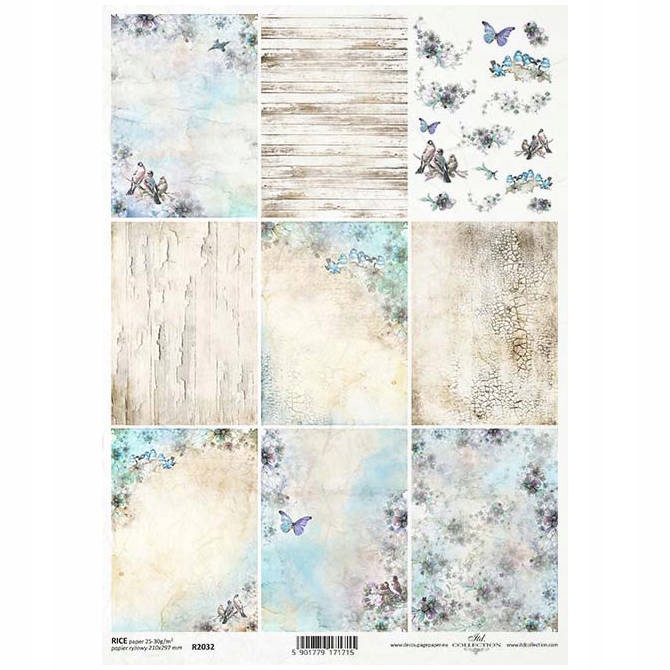 Papier Ryżowy do decoupage ptaki kwiaty motyle