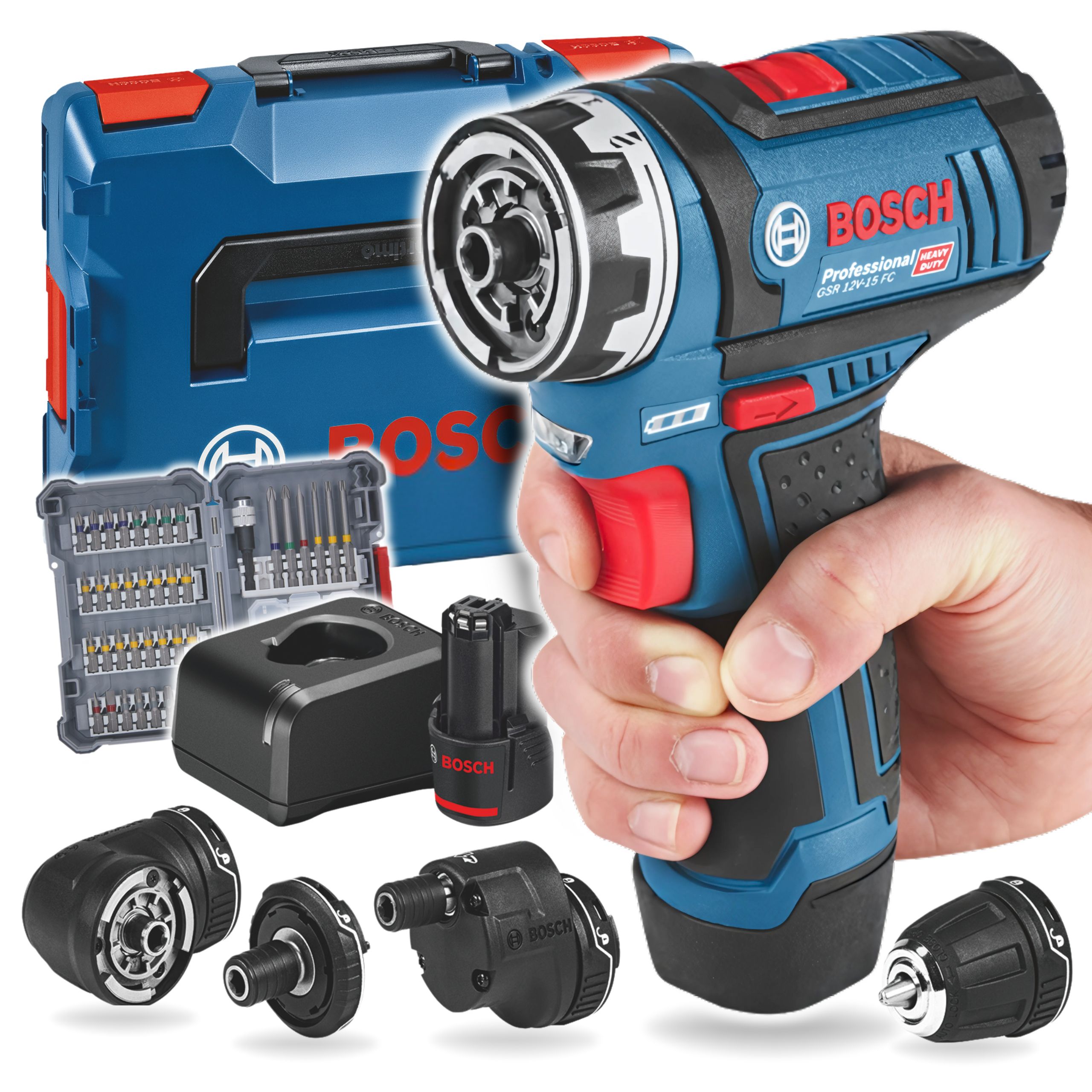 Exclusive Bosch Professional Gsr 12V-15FC Wkrętarka 12V +4 nasadki +2x2Ah