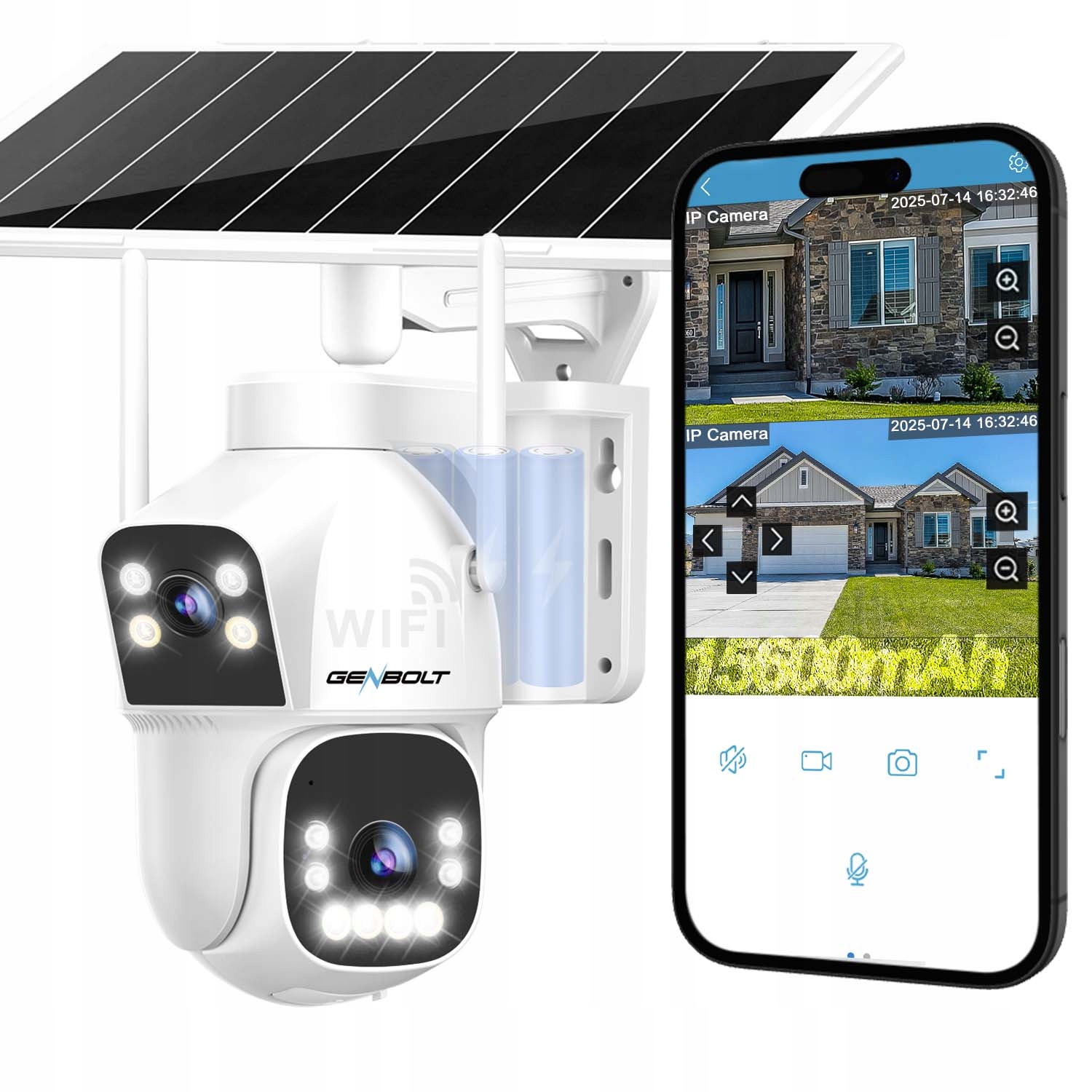 Venkovní solární 8W kamera s baterií, záznamem 7/24, WiFi Ip, F1.6, bezdrátová, 4x Zoom