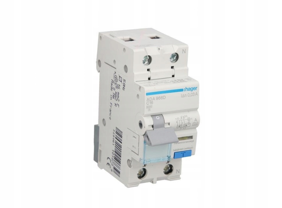 Diferenciální nadproudový spínač Rcbo 2P C16A 0,03A Typ A ADA966D Hager