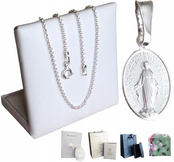 Łańcuszek Srebrny 925 Cudowny Medalik Matka Boska (na PREZENT / Komunia )