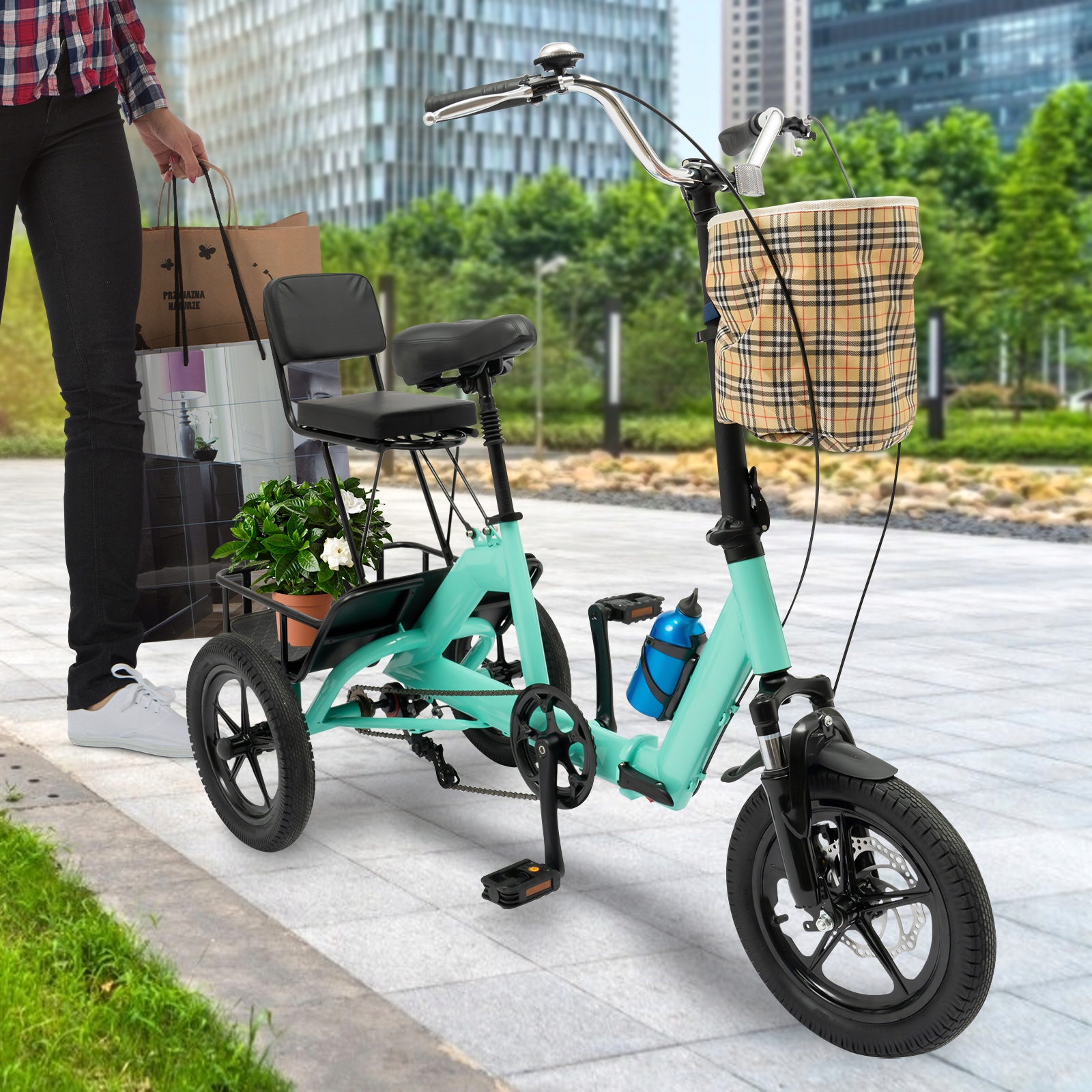 14-Calowy Rower Trójkołowy Składany Dla Dorosłych Cyjan Rowerek Z Koszyk EAN (GTIN) 763431822909