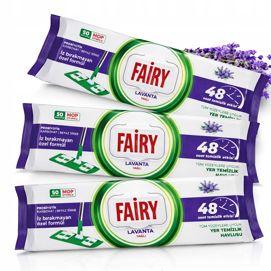 Levně 3x Fairy Vložky Do Mopu Vlhčené Utěrky Na Jedno Použití Vůně Levandule 1X50