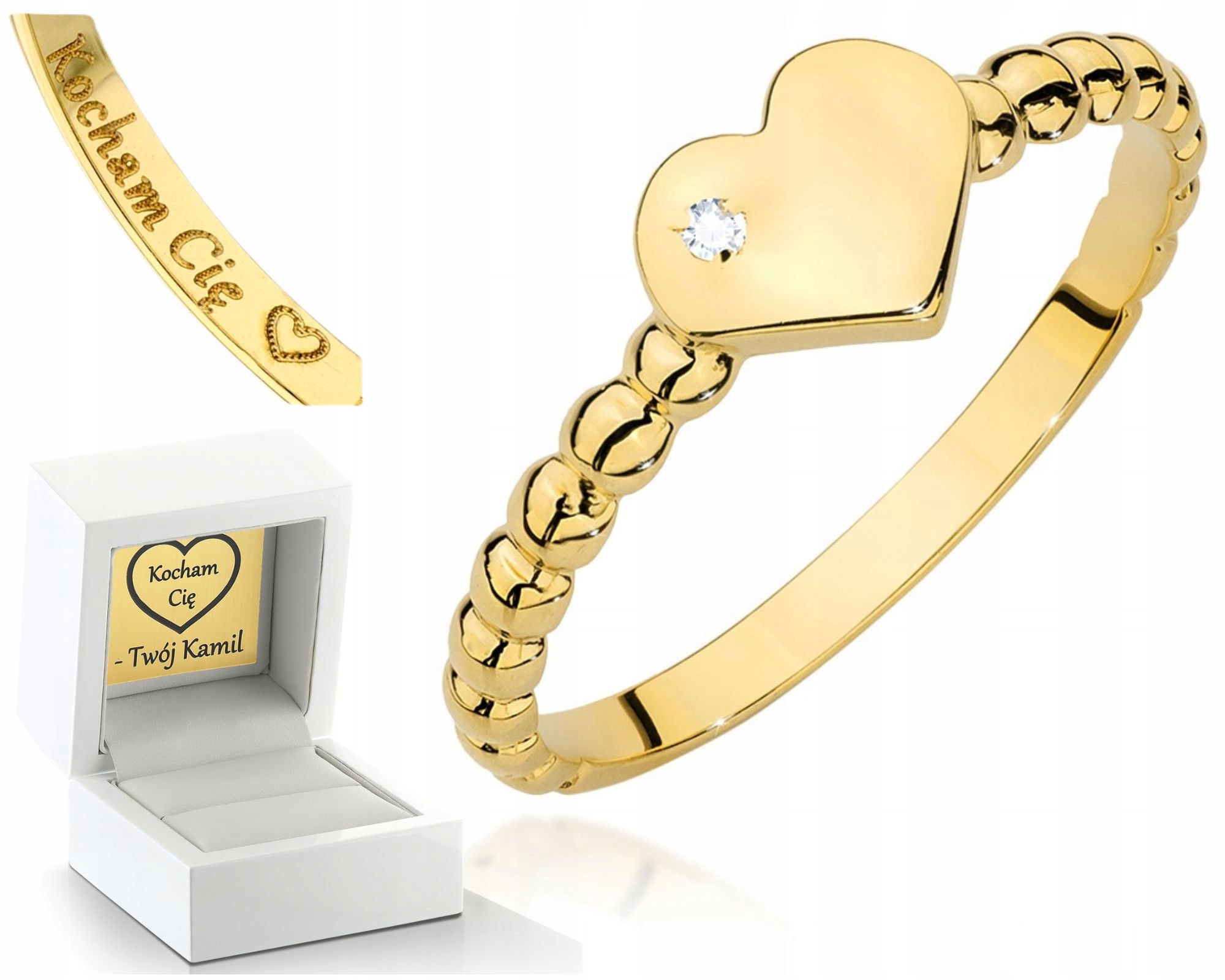 Zlatý Prstýnek S Briliantem Gravírování Srdce 0.585