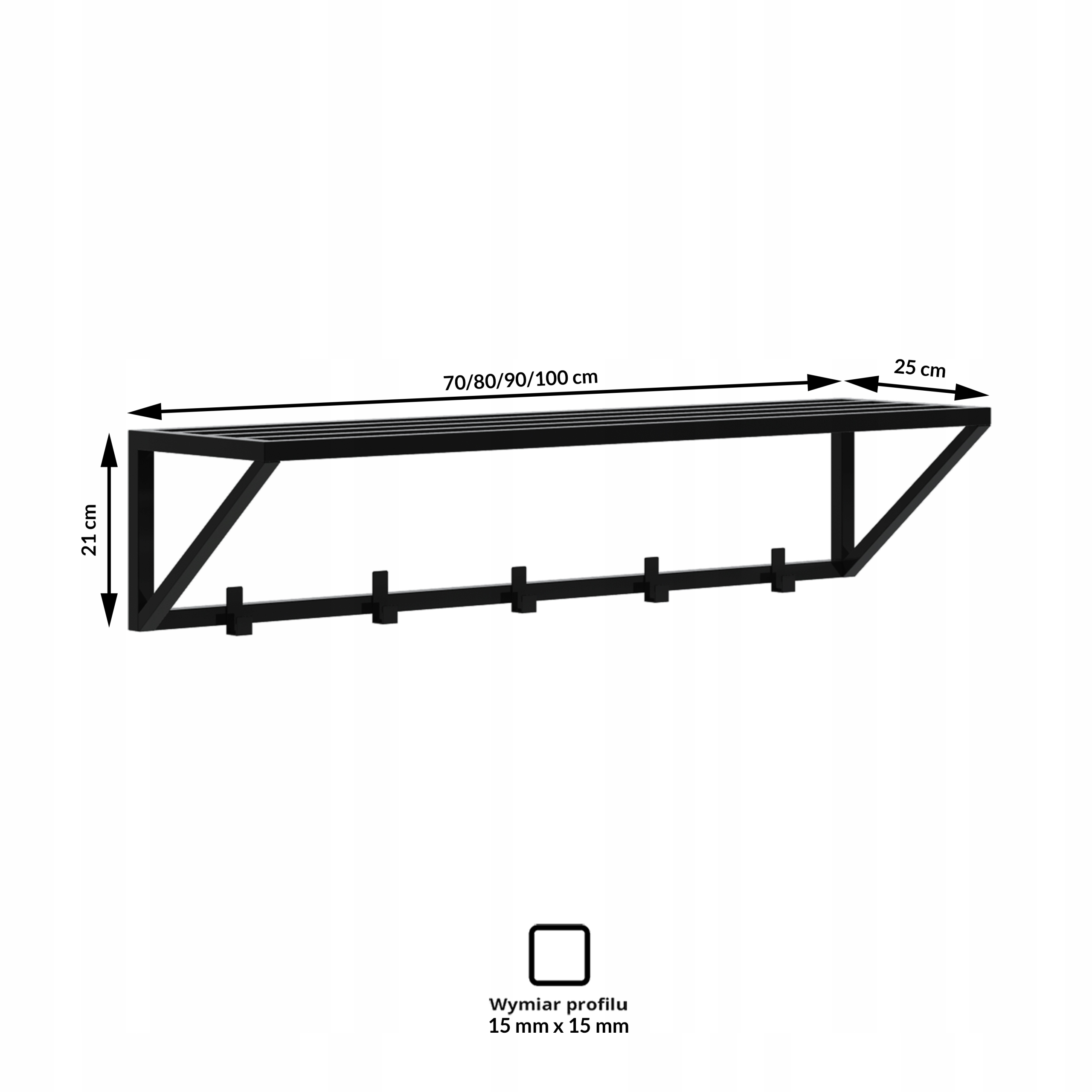 Arni wieszak ścienny metalowy na ubrania 70cm loft Głębokość mebla 25 cm