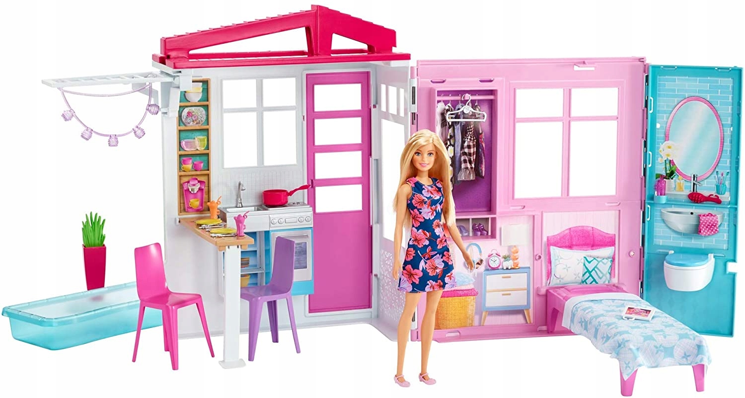 Domek Barbie GWY84 Lalka Basen Sypialnia Szafa Kuchnia Akce. Rozkładany