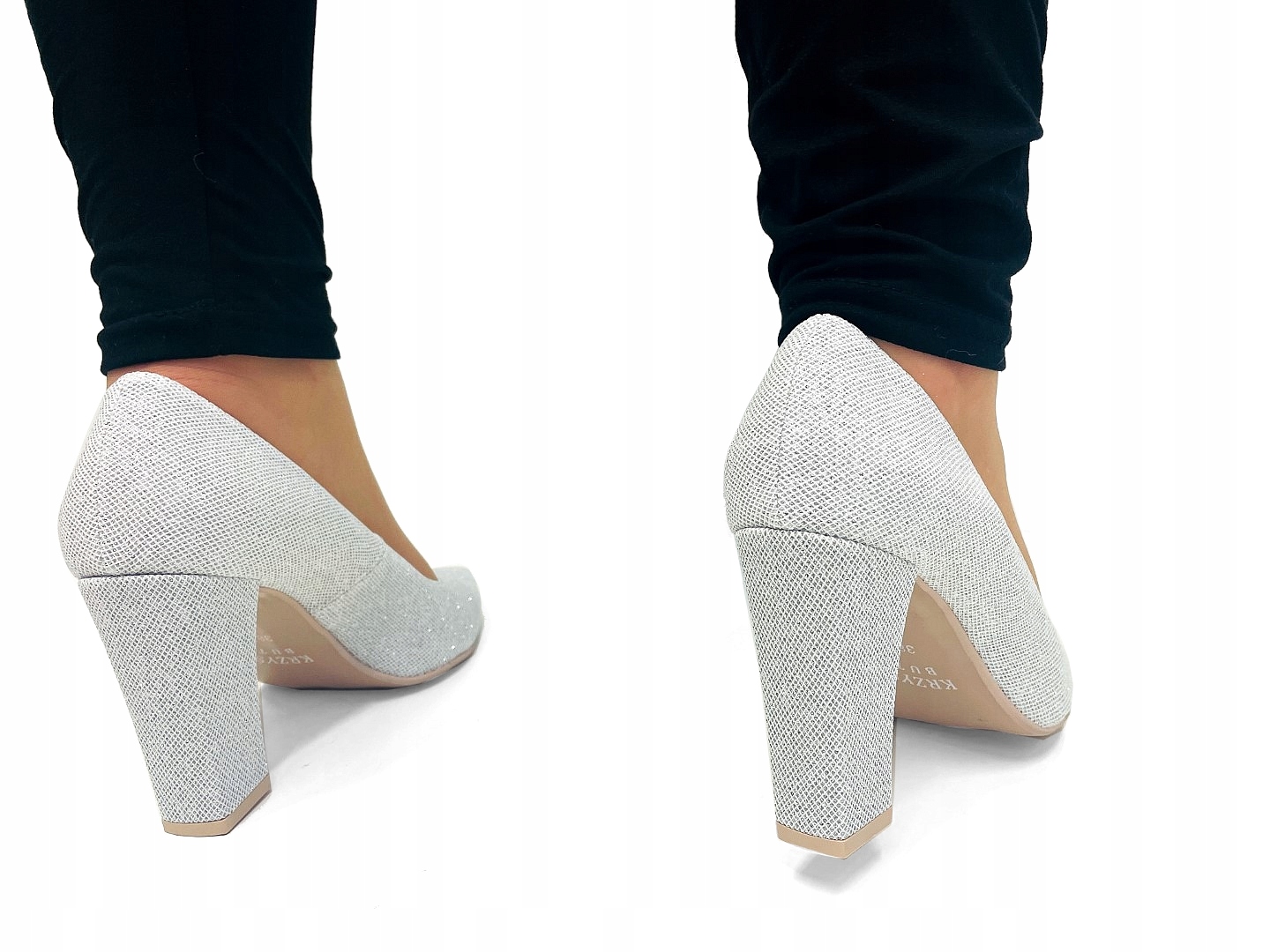 SREBRNE BROKATOWE ŚLUBNE SZPILKI NA SŁUPKU 39 Rozmiar 39