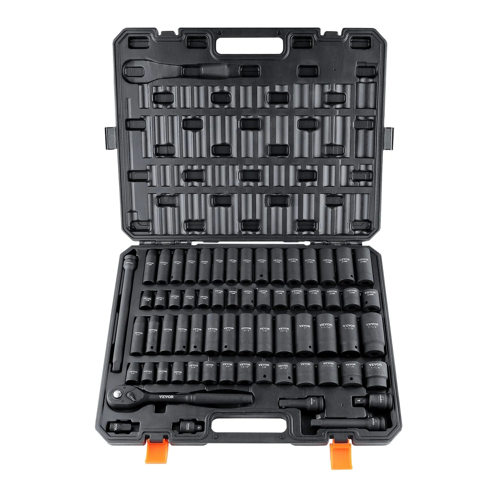Sada úderových nástavcov 65 dielov, 1/2" 6-hran 10-24 mm palce, račňa