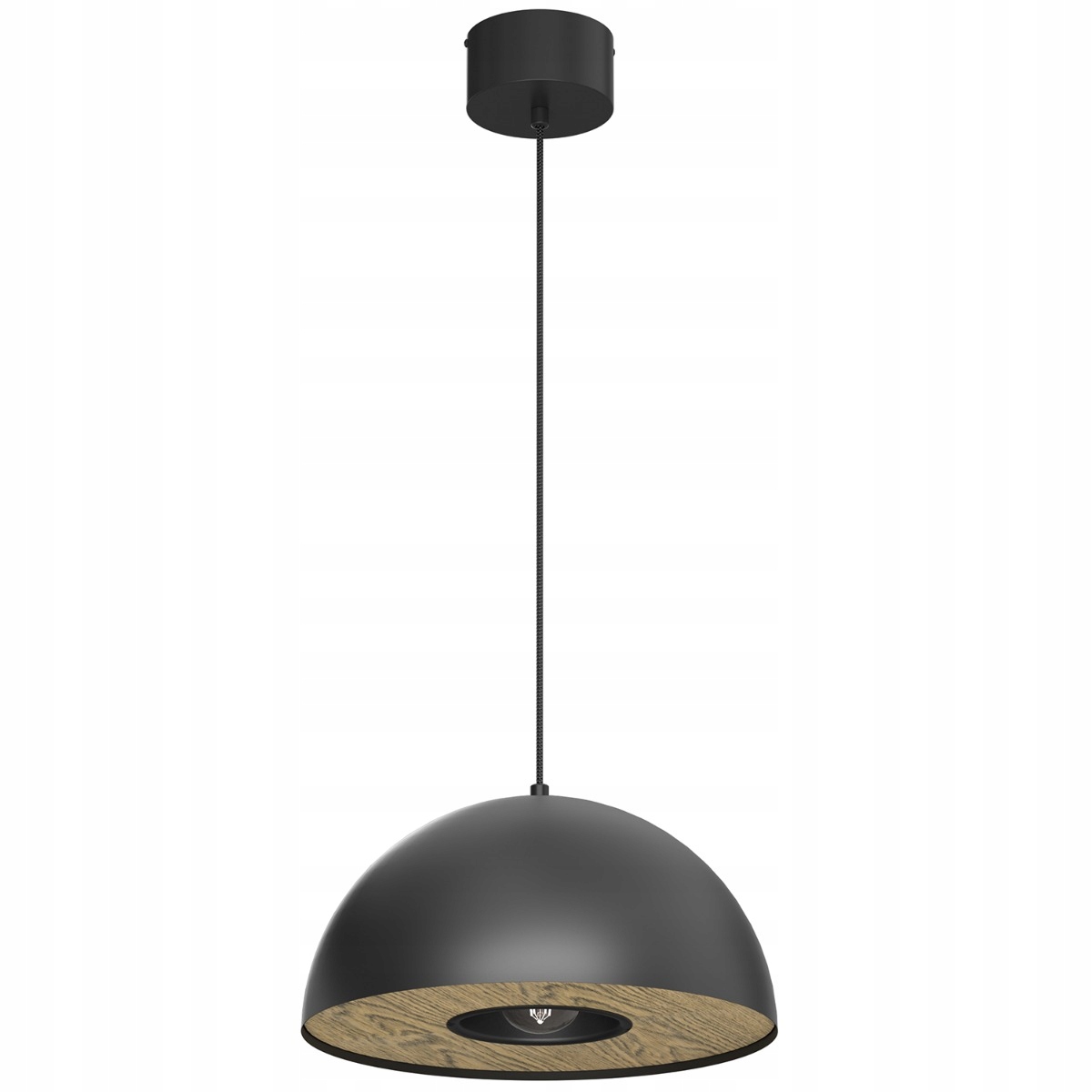 Závesná lampa čierna hnedá s imitáciou dreva okrúhla 35 cm Luminex