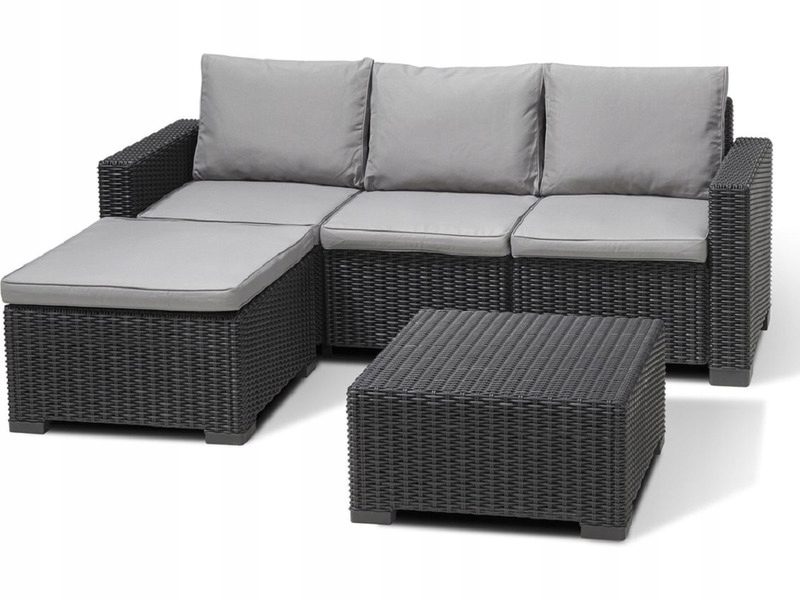 KETER CALIFORNIA LONGUE SOFA 3 OSOBOWA STOLIK + PODNÓŻEK MEBLE OGRODOWE