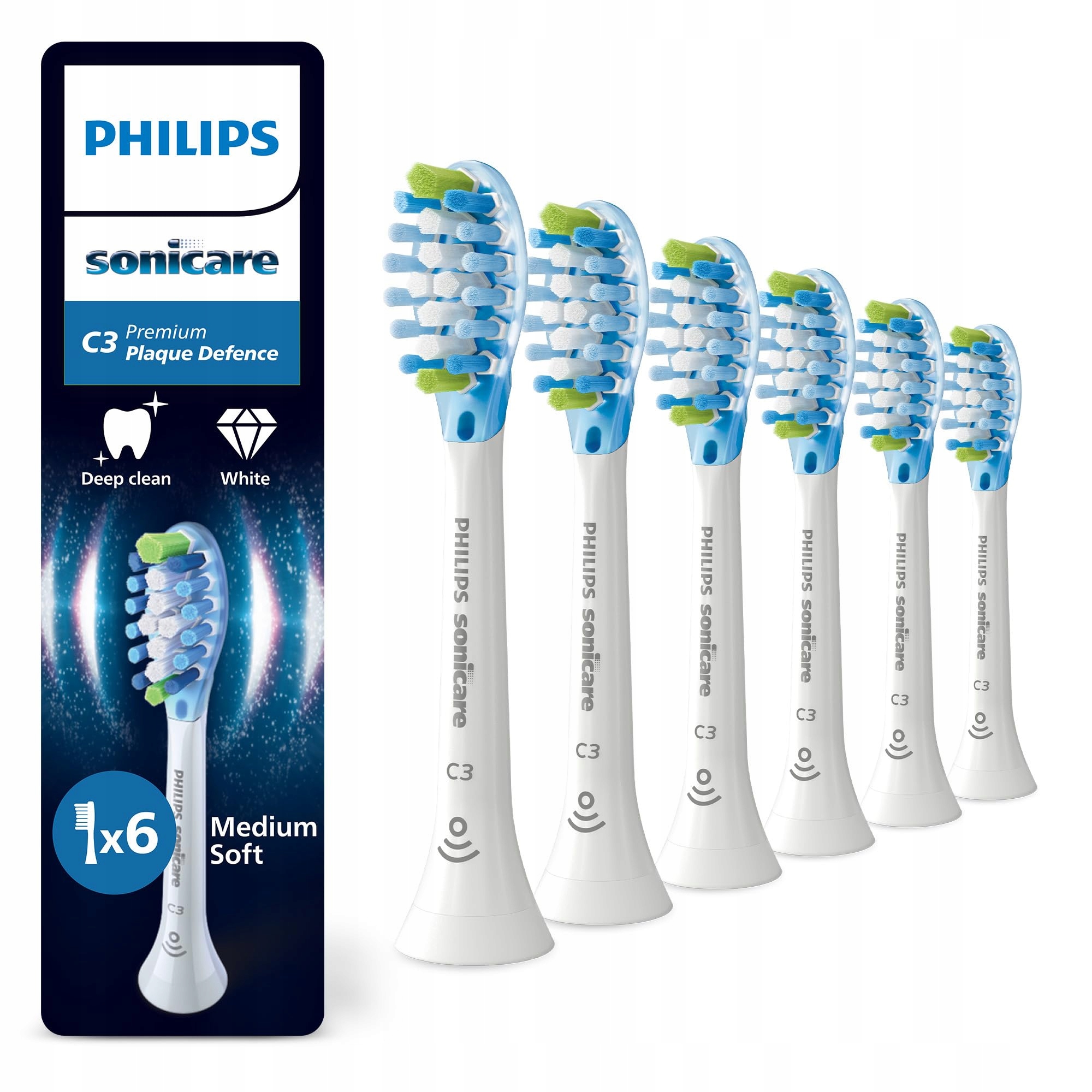 Philips Sonicare C3 Premium Plaque Defense Główki Białe 6SZT Oryginalne