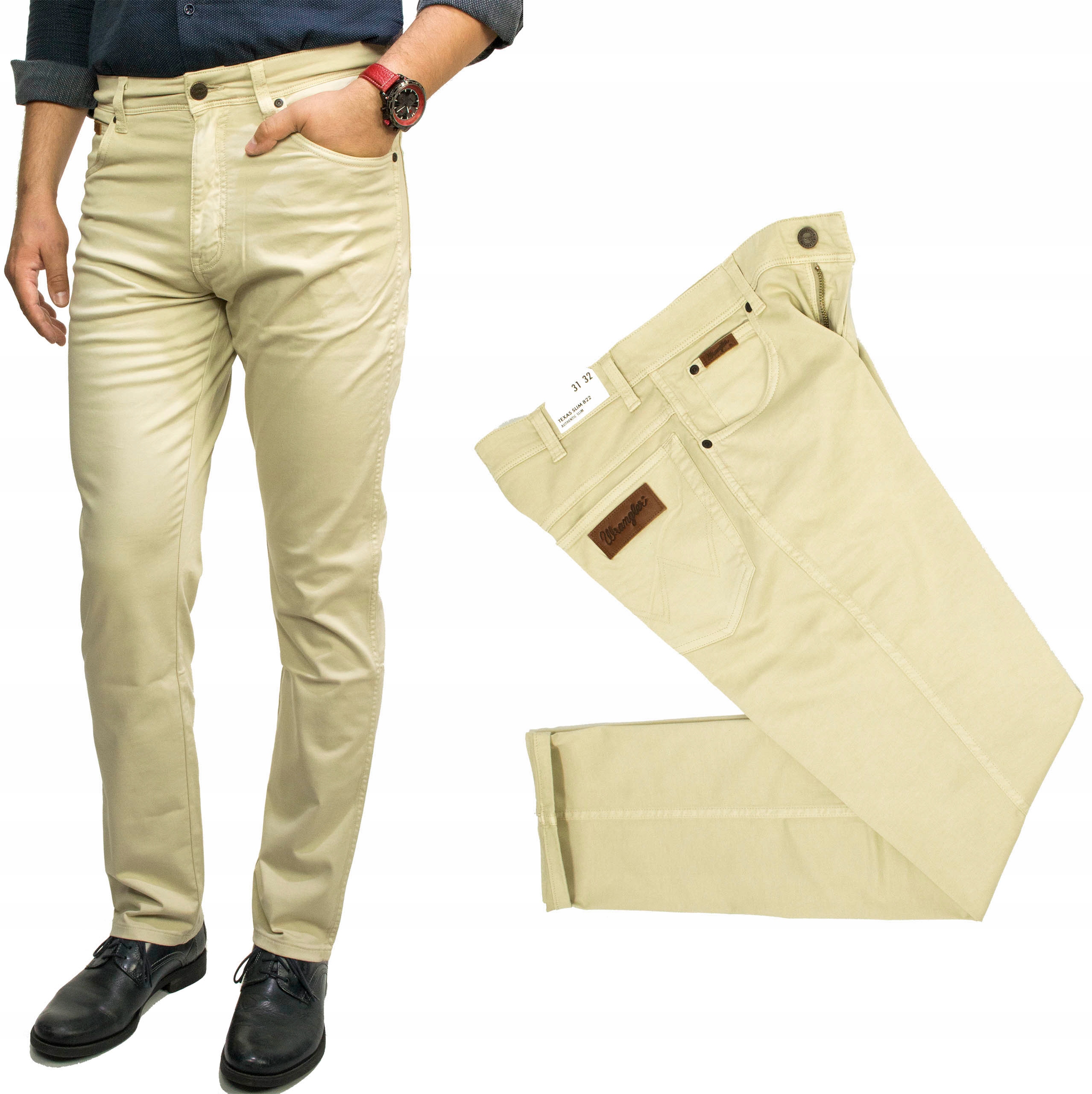 Wrangler Texas Slim Pelican Beige spodnie męskie materiałowe proste W38 L32