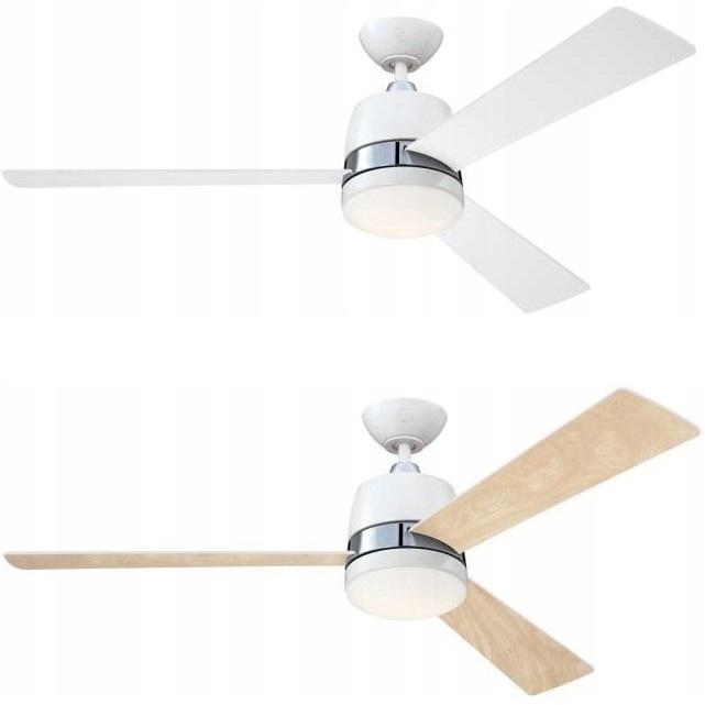 Wentylator sufitowy Tristan Biały/Klon 132cm Wiatrak z lampą 2 x E14