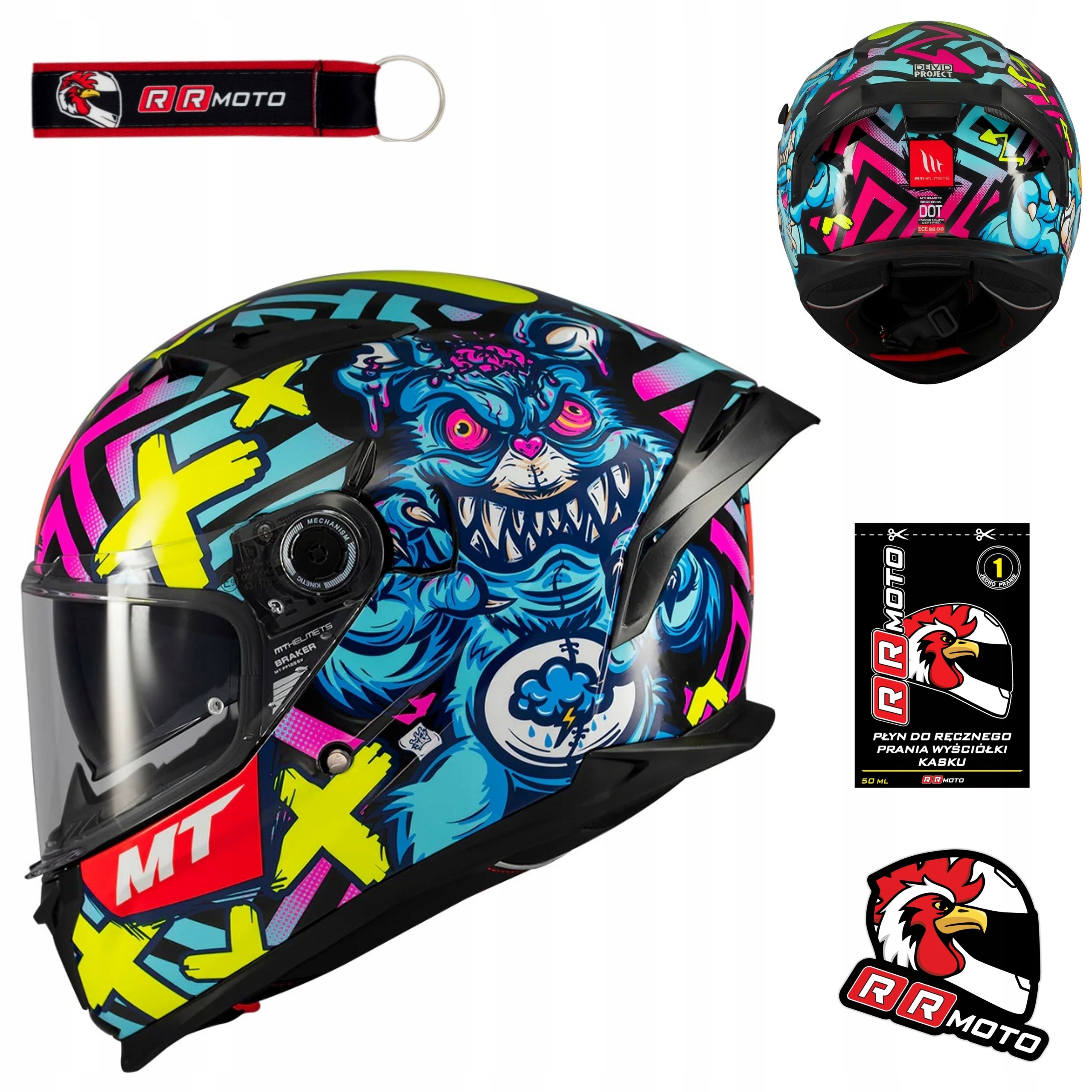 Motocyklová přilba plná Mt Braker Sv Crazy Teddy modrá růžová Bonus