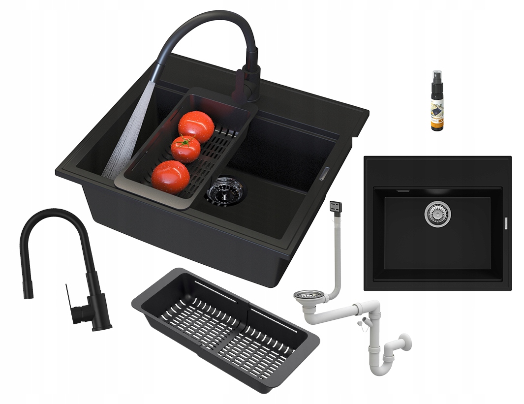 Drez Čierny Verno granitový Sada Drez batéria Grado Plus sifón
