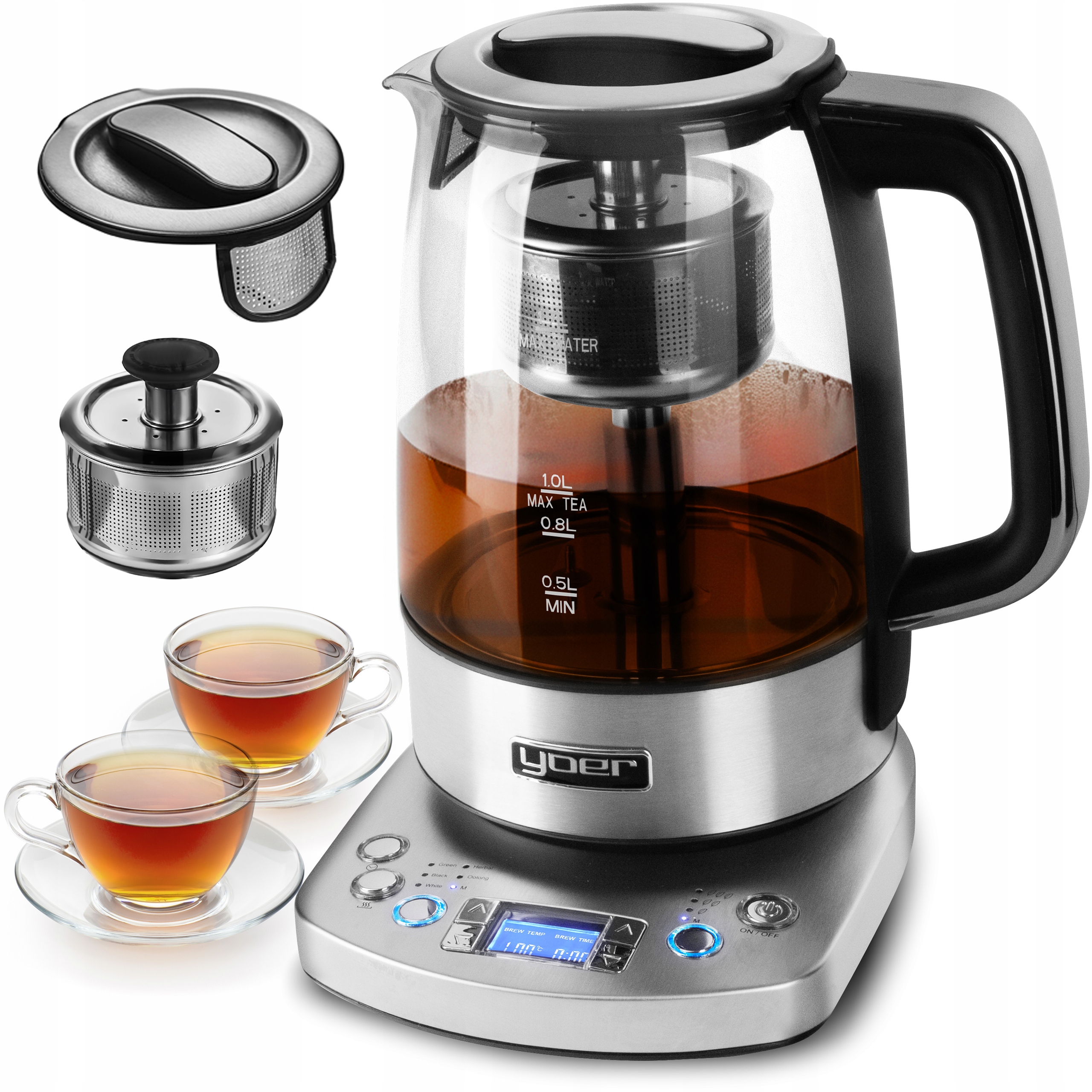 Czajnik elektryczny szklany z regulacją temp. Yoer 2200W 1,7L Automatyczny