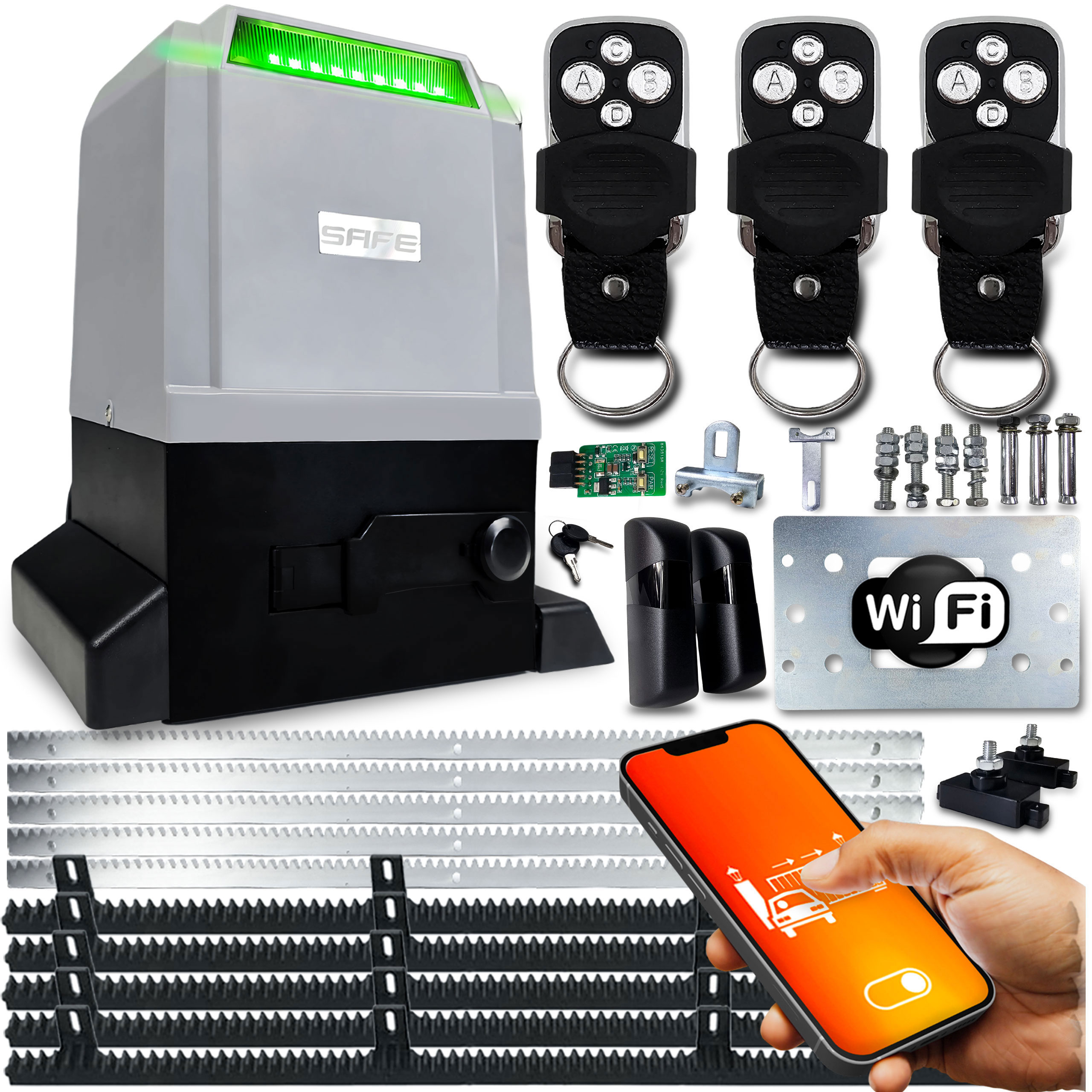 Zestaw Napęd Do Bramy Przesuwnej 800 kg 3 piloty listwy Wifi Tuya automat