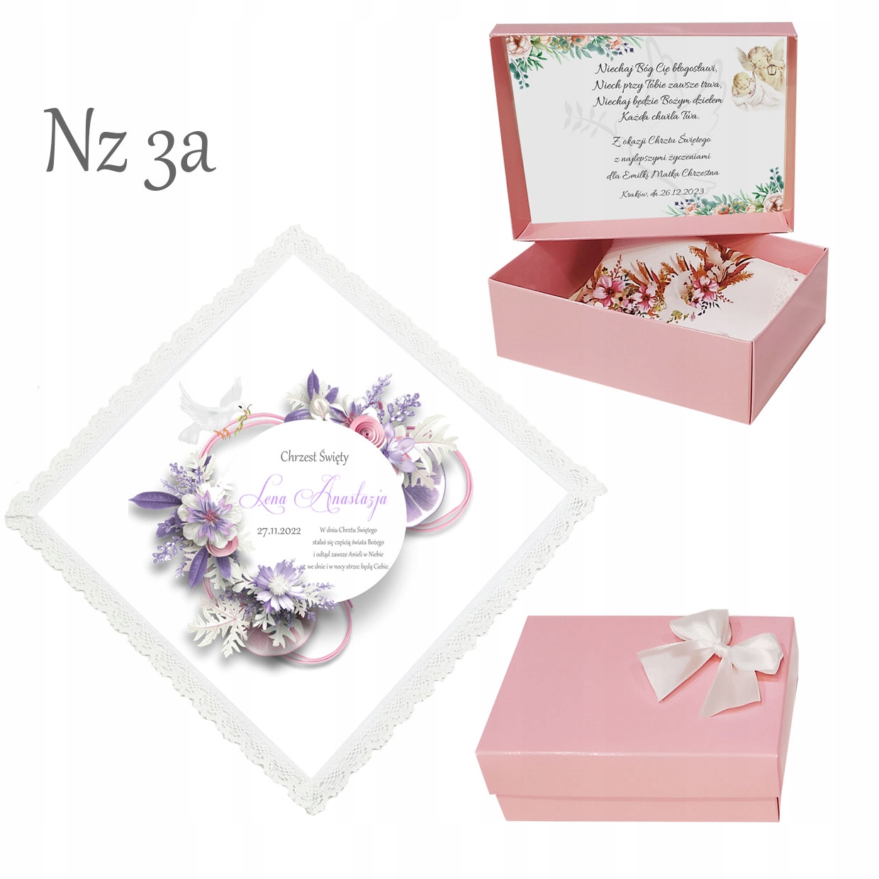 BIAŁA SZATKA DO CHRZTU dla chłopca dziewczynki NA CHRZEST IMIĘ pudełko Okazje chrzest
