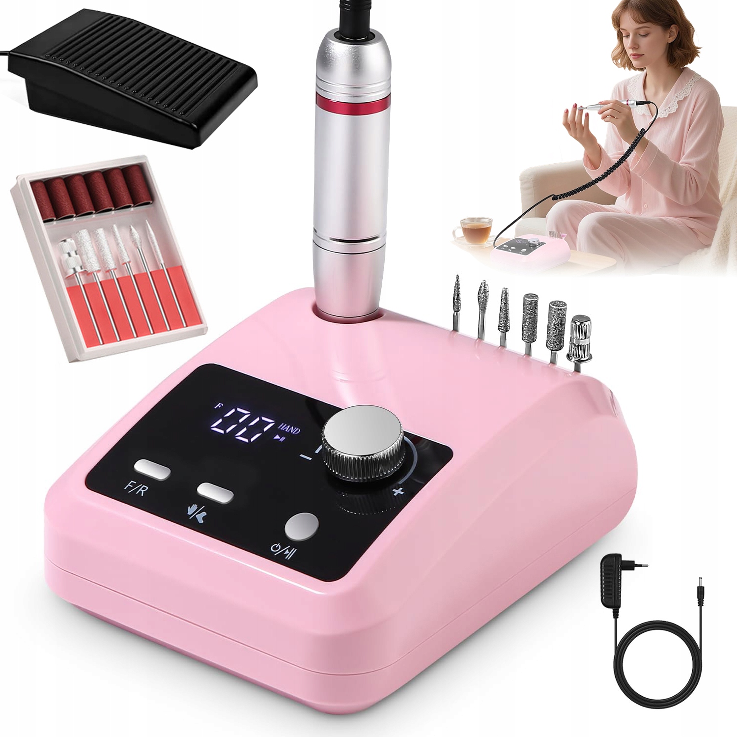 Elektrický Pilník Na Nehty S Nastavitelnou Rychlostí, LCD Pedal Displej