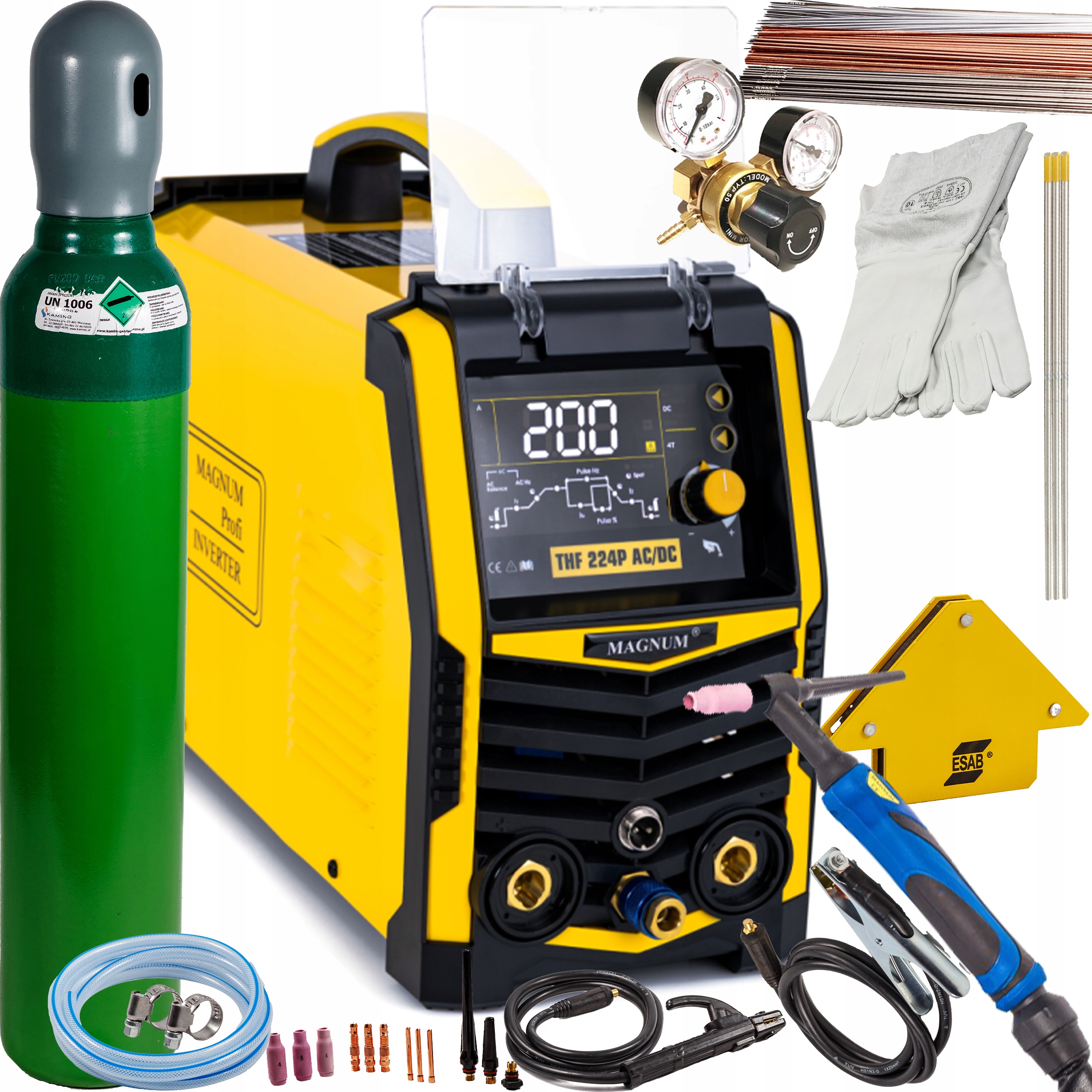 Svařovací stroj Tig Acdc Magnum 200A pro hliník a ocel, sada redukčních lahví