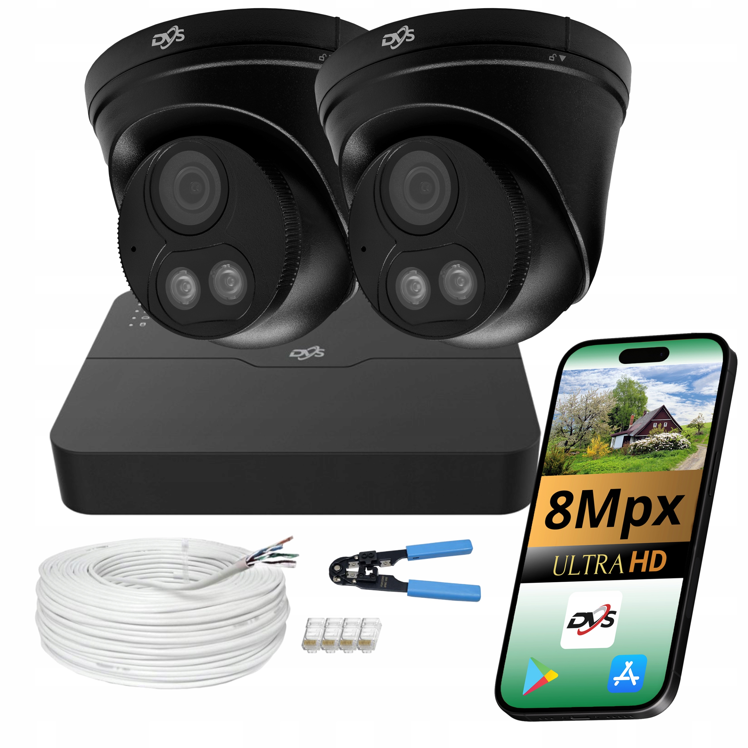 4K Ip PoE monitorování Dvs 2 černé kopulovité kamery 8Mpx Dual Light