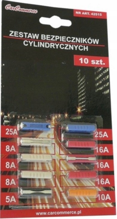 Zestaw Bezpieczników cylindrycznych 10szt Carcomerce