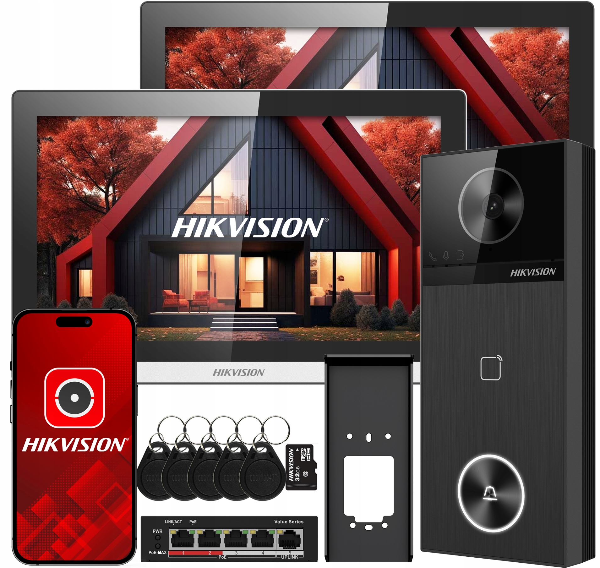 Videovrátnik Hikvision Ip PoE 2x Monitor 7" LCD Brána Aplikácia
