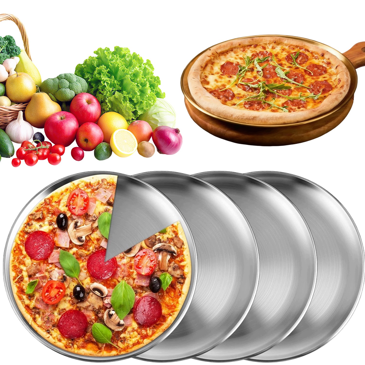 Kulatý Plech Na Pizzu 30 CM Nerezová Ocel, Sada 4 Kusů Na Oslavy