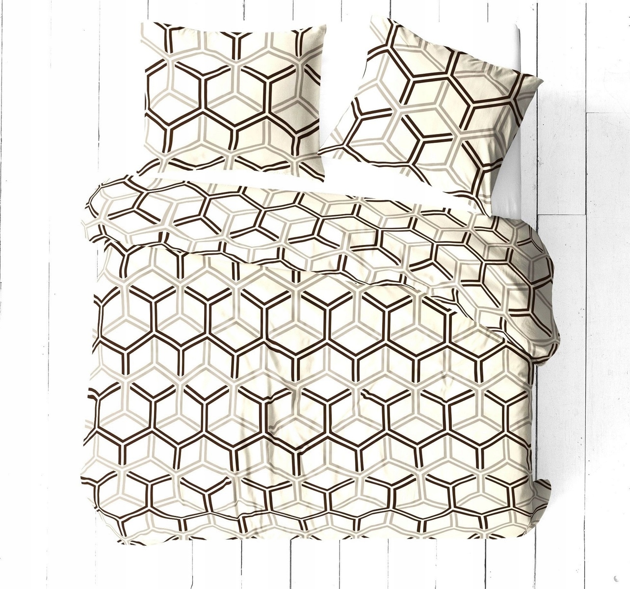 Povlečení bavlněné 160x200 krémová béžová hnědá geometrická iluze