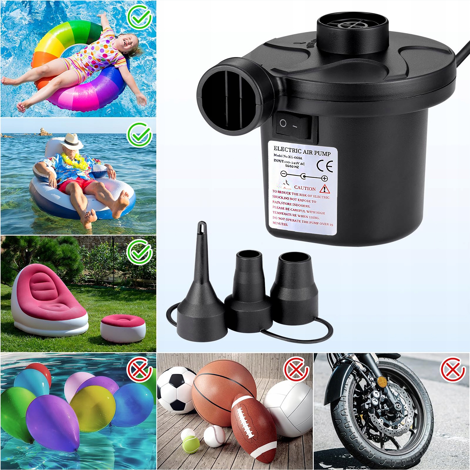 ELEKTRYCZNA POMPKA PIŁKI MATERAC 12V/230V+KOŃCÓWKI Rodzaj elektryczne