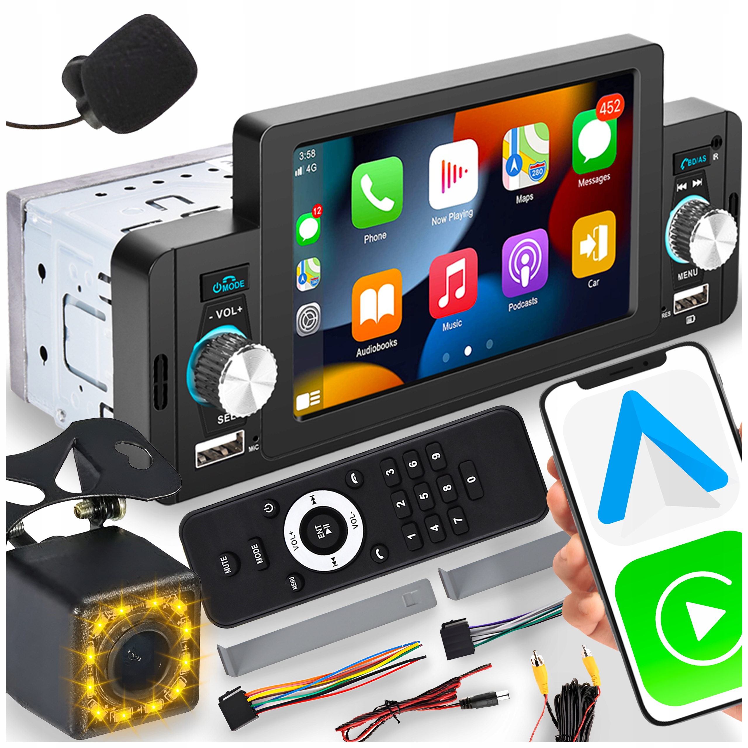 RADIO SAMOCHODOWE 1 DIN USB DOTYKOWE ANDROID AUTO CARPLAY MIRROR LINK