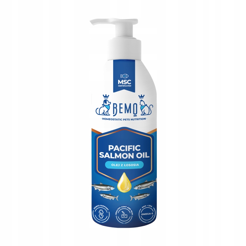 Olej dla psa kota omega 3 Bemo Pacific Salmon Oil 1000 ml z łososia sierść