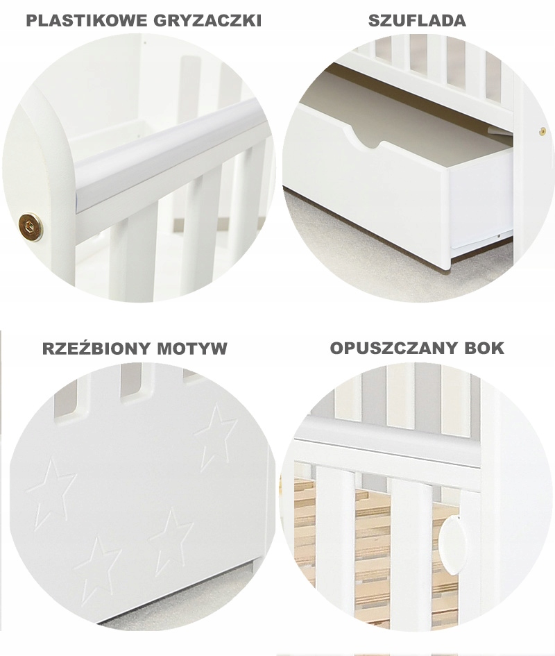 ŁÓŻECZKO BIAŁE Z SZUFLADĄ I OPUSZCZANYM BOKIEM-IGA Kod producenta IGA