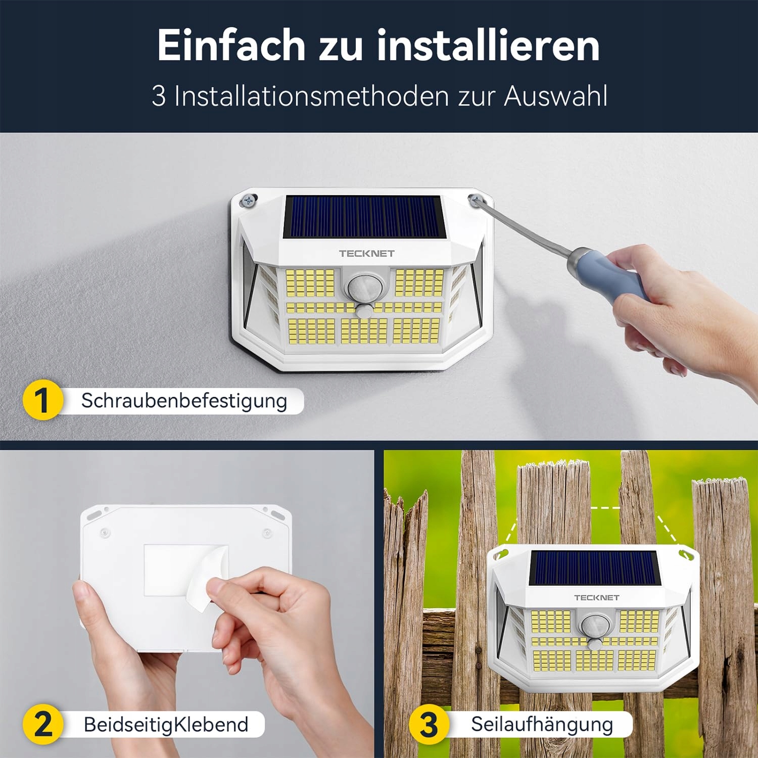 TECKNET Lampy Solarne Zewnętrzne Z Czujnikiem Ruchu IP65 231 LED 4 Szt — miniatura 7