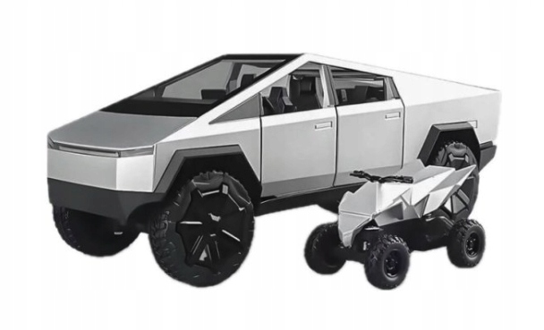 METALOWY MODEL TESLA CYBERTRUCK Z QUADEM 1:24 DŹWIĘK LED OTWIERANE DRZWI