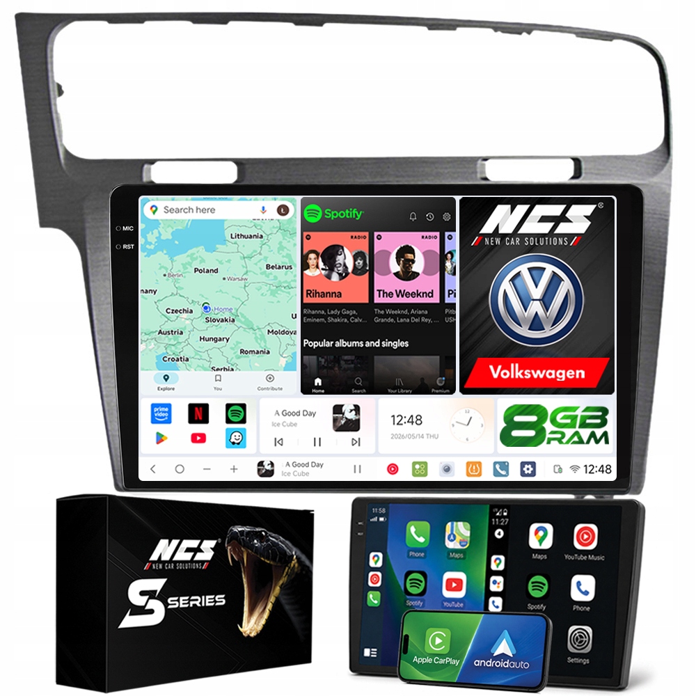 Rádio Navigace Ncs DS10 Volkswagen Golf VII 2012-2020 Android 8GB Lte 10″