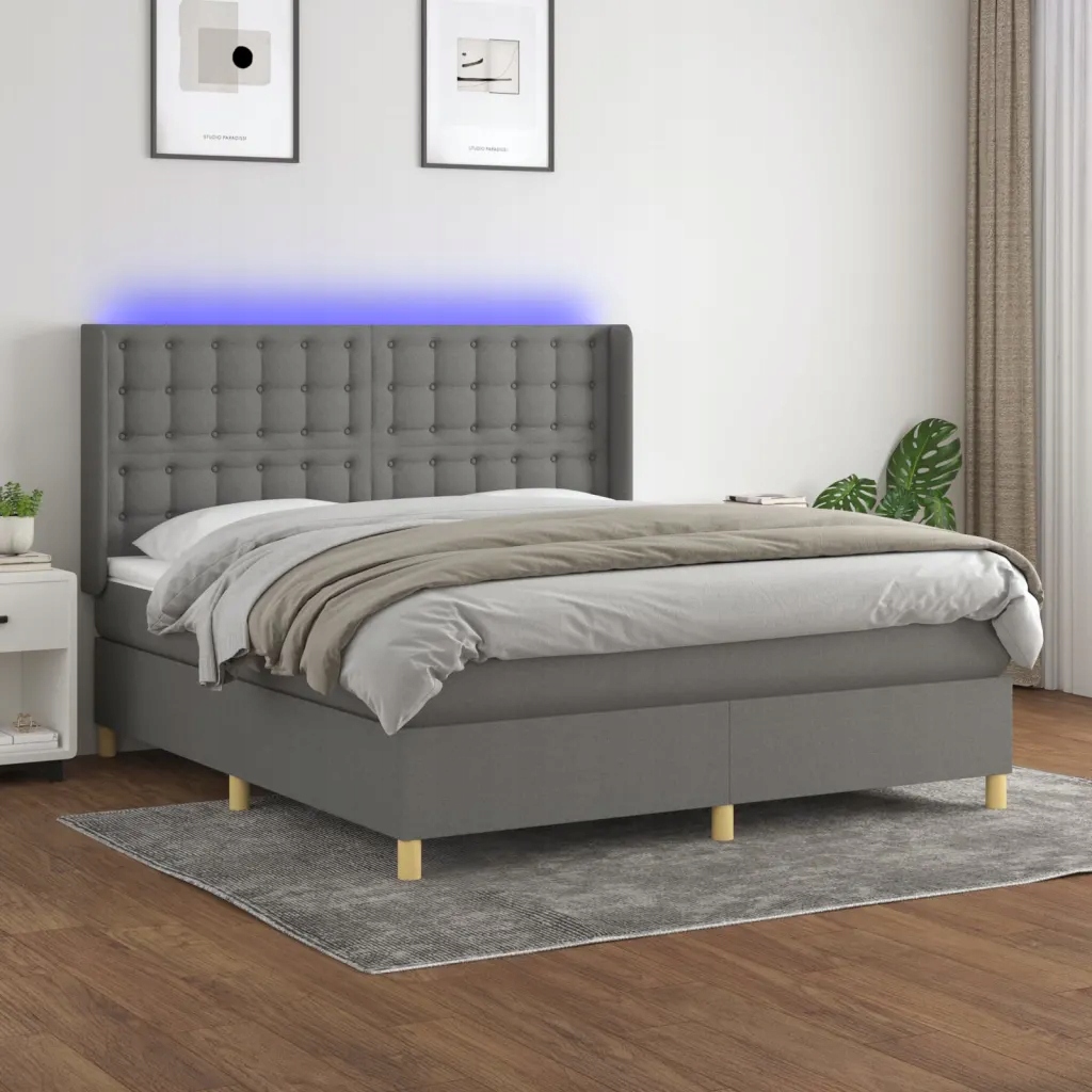 Box spring postel s matrací a Led tmavě šedá 160x200 cm textil Šedá 3139206