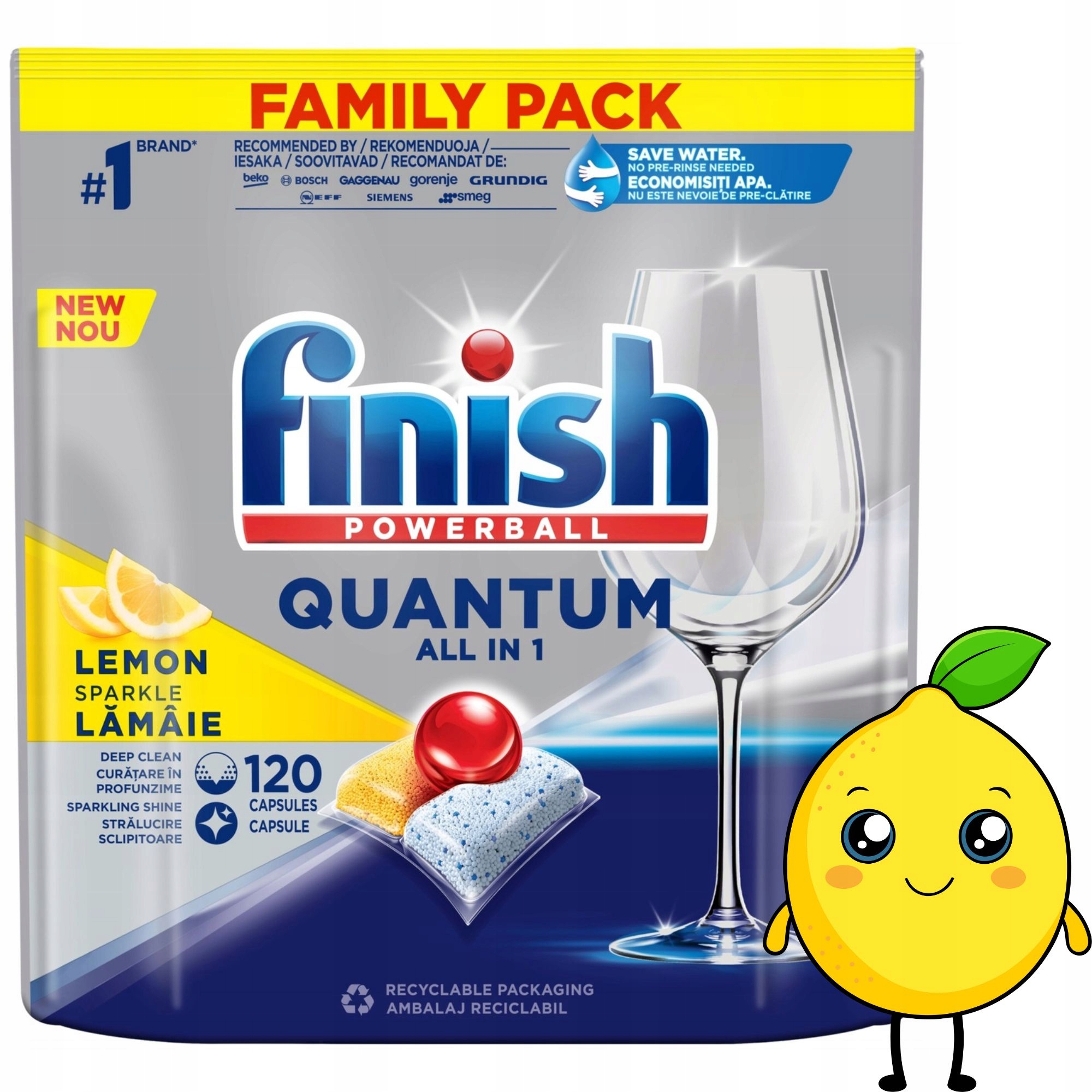 Finish Kapsułki do zmywarki Quantum Powerball lemon 120 sztuk